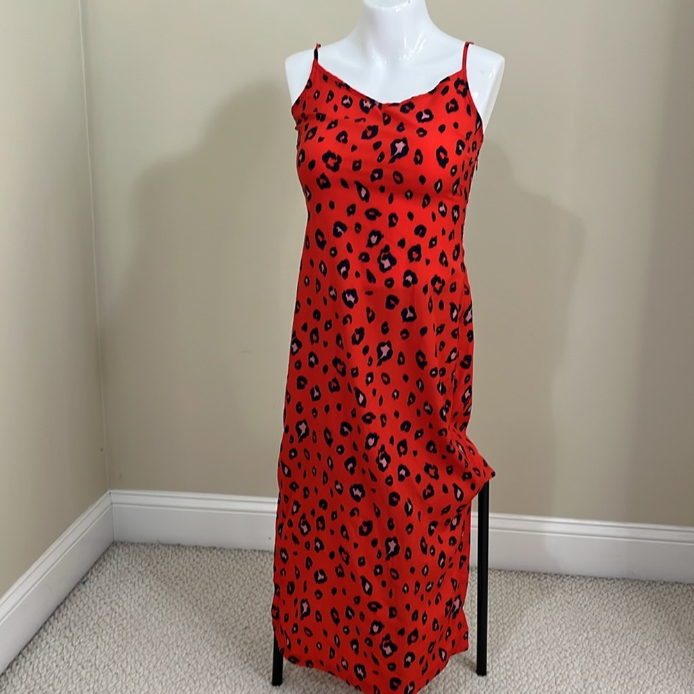 Red Leopard Midi Slip Dress